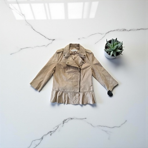 Pamela McCoy Women's Light Brown Leather Jacket 3/4 Sleeve RN#98393 Size S - Picture 2 of 6